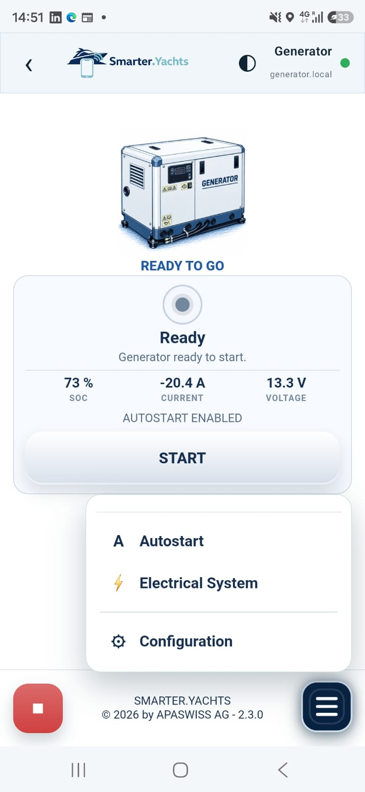 Generator Node V2 integrated into the Smarter.Yachts App